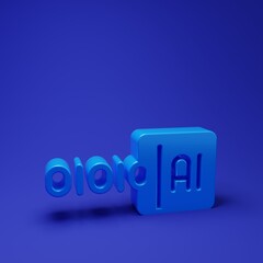 Blue Binary code icon isolated on blue background. Minimalism concept. 3D render illustration