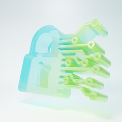 Frosted glass Cyber security icon isolated on white background. Closed padlock on digital circuit board. Safety concept. Digital data protection. Minimalism concept. 3D render illustration