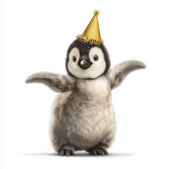 Fototapeta premium Cute penguin wearing festive hat celebrating New Year
