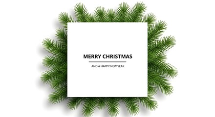 Merry christmas text on square frame isolated on white background