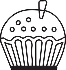 Delightful Muffin Icon Line Art Black and White Illustration Isolated on Transparent Background for Graphic Design