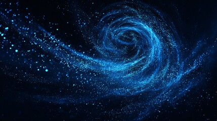 Mesmerizing blue energy vortex swirls with glowing particles in deep space, evoking wonder and cosmic exploration