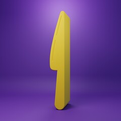 Yellow Knife icon isolated on purple background. Cutlery symbol. Minimalism concept. 3D render illustration