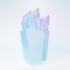 Frosted glass Pencil case stationery icon isolated on white background. Pencil, pen, ruler in a glass for office. Minimalism concept. 3D render illustration