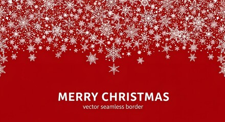 Festive merry christmas seamless border with white snowflakes on red