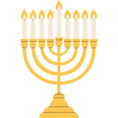 Golden Menorah With Nine Lit Candles On A Transparent Background Celebrating Hanukkah Tradition And Light