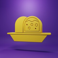 Yellow Marzipan sponge cake icon isolated on purple background. Merry Christmas and Happy New Year. Minimalism concept. 3D render illustration