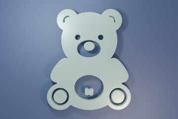Grey Teddy bear plush toy icon isolated on purple-blue background. Minimalism concept. 3D render illustration