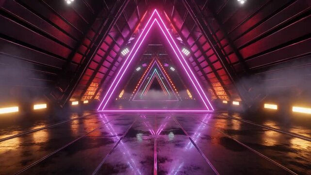 realistic cinematic 3D animation of a futuristic concert stage surrounded by layers