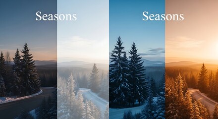 Four seasons landscape: winter, spring, summer, and autumn.