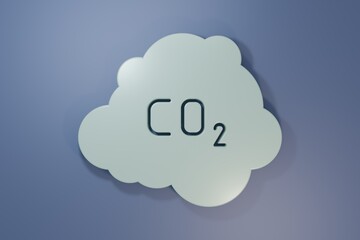 Grey CO2 emissions in cloud icon isolated on purple-blue background. Carbon dioxide formula, smog pollution concept, environment concept. Minimalism concept. 3D render illustration