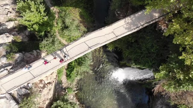 Aerial view of Clandras waterfall and bridge
