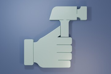 Grey Hammer icon isolated on purple-blue background. Tool for repair. Minimalism concept. 3D render illustration