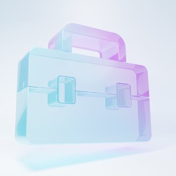 Frosted glass Toolbox icon isolated on white background. Tool box sign. Minimalism concept. 3D render illustration