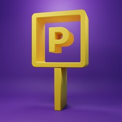 Yellow Parking icon isolated on purple background. Street road sign. Minimalism concept. 3D render illustration