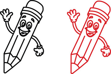 Pencil character waving hello Vector