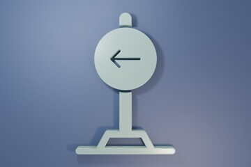 Grey Traffic sign turn left warning attention icon isolated on purple-blue background. Traffic rules and safe driving. Minimalism concept. 3D render illustration