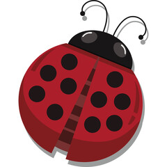 Red Ladybug Insect With Black Spots On Transparent Background Cute Cartoon Style Illustration