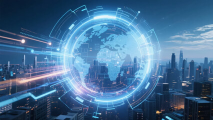 Technology Earth Holographic Projection Future City Big Data Background