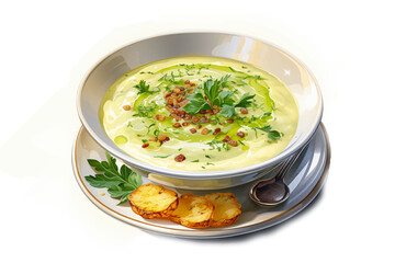 potato leek soup in a bowl for healthy homemade cuisine concept vector on white isolated background