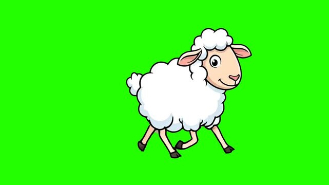 Cute Cartoon Sheep Running on Green Background for Animation Projects