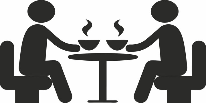 Enjoying a cup of coffee together, stick figures meeting at the table, coffee break, friends having a chat, coffee time, meeting, leisure time vector