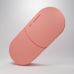 Pink Medicine pill or tablet icon isolated on pink background. Capsule pill and drug sign. Pharmacy design. Minimalism concept. 3D render illustration