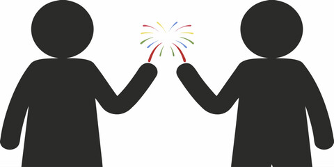 Celebrating success! Two figures joyfully toasting with festive sparklers, perfect for teamwork, achievement, and special occasions, originally a scalable graphic