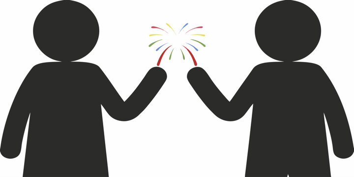Celebrating success! Two figures joyfully toasting with festive sparklers, perfect for teamwork, achievement, and special occasions, originally a scalable graphic