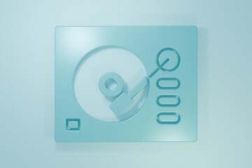 Blue Vinyl player with a vinyl disk icon isolated on blue background. Minimalism concept. 3D render illustration