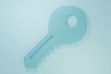 Blue Key icon isolated on blue background. Minimalism concept. 3D render illustration