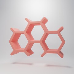 Pink Chemical formula icon isolated on pink background. Abstract hexagon for innovation medicine, health, research and science. Minimalism concept. 3D render illustration