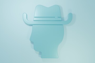 Blue Cowboy icon isolated on blue background. Minimalism concept. 3D render illustration