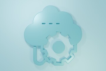 Blue Cloud technology data transfer and storage icon isolated on blue background. Adjusting, service, setting, maintenance, repair, fixing. Minimalism concept. 3D render illustration