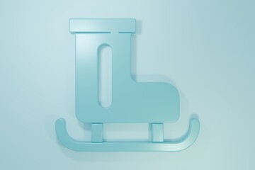Blue Figure skates icon isolated on blue background. Ice skate shoes icon. Sport boots with blades. Minimalism concept. 3D render illustration