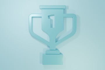 Blue Award cup with golf icon isolated on blue background. Winner trophy symbol. Championship or competition trophy. Sports achievement sign. Minimalism concept. 3D render illustration