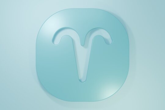 Blue Aries zodiac sign icon isolated on blue background. Astrological horoscope collection. Minimalism concept. 3D render illustration