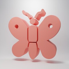 Pink Butterfly icon isolated on pink background. Minimalism concept. 3D render illustration