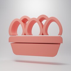 Pink Chicken egg in box icon isolated on pink background. Minimalism concept. 3D render illustration