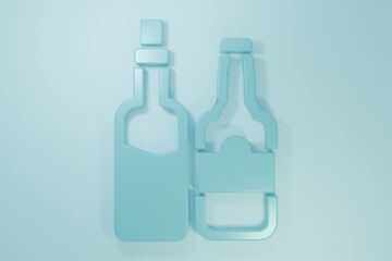 Blue Whiskey bottle icon isolated on blue background. Minimalism concept. 3D render illustration