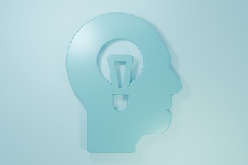 Blue Human with lamp bulb icon isolated on blue background. Concept of idea. Minimalism concept. 3D render illustration