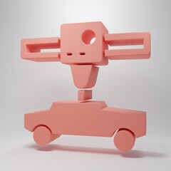 Pink 3D printer car icon isolated on pink background. 3d printing. Minimalism concept. 3D render illustration