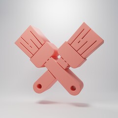 Pink Crossed paint brush icon isolated on pink background. Minimalism concept. 3D render illustration