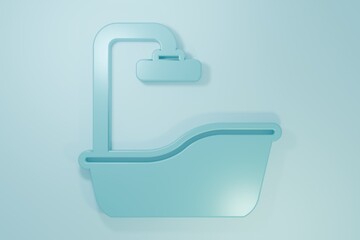 Blue Bathtub icon isolated on blue background. Minimalism concept. 3D render illustration