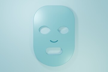 Blue Facial cosmetic mask icon isolated on blue background. Cosmetology, medicine and health care. Minimalism concept. 3D render illustration