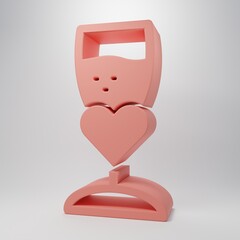 Pink Glass of champagne icon isolated on pink background. Happy Valentines day. Minimalism concept. 3D render illustration