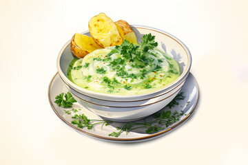 potato leek soup in a bowl for healthy homemade cuisine concept vector on white isolated background