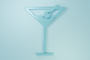 Blue Martini glass icon isolated on blue background. Cocktail icon. Wine glass icon. Minimalism concept. 3D render illustration