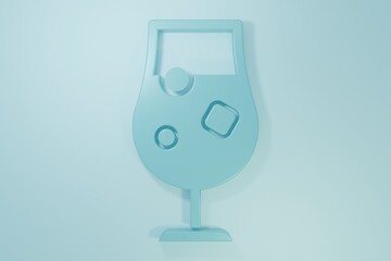 Blue Cocktail and alcohol drink icon isolated on blue background. Minimalism concept. 3D render illustration