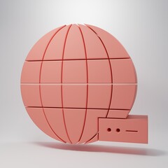 Pink Global technology or social network icon isolated on pink background. Minimalism concept. 3D render illustration